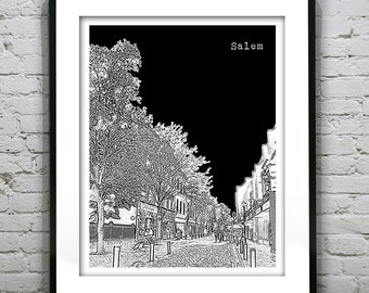 Salem Skyline Poster Art Print Massachusetts  MA Version 1