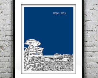 Cape May New Jersey Poster Print Art NJ Shore Skyline Item T2180