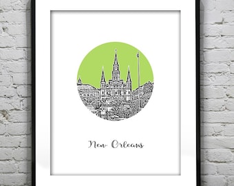 New Orleans Skyline Poster Art Print Jackson Square Louisiana LA Round Item T4911