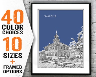 Westford Massachusetts City Skyline Poster Art Print MA Item T2137