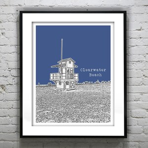 Clearwater Beach Skyline Poster Art Print Florida FL Lifeguard Station Item T2943