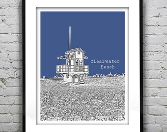 Clearwater Beach Skyline Poster Art Print Florida FL Lifeguard Station Item T2943