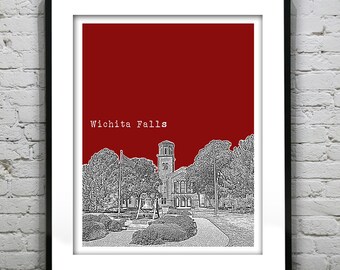 Wichita Falls Skyline Poster Art Print Texas TX Version 3