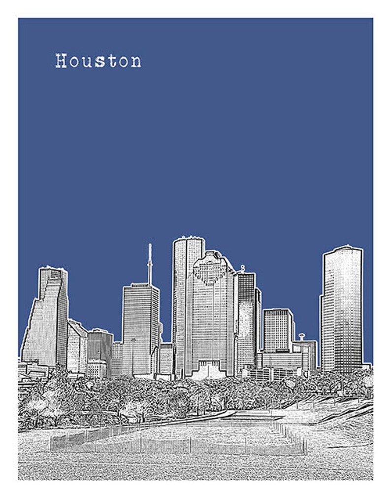 Houston Poster Texas Skyline Print Art Version 2 Etsy