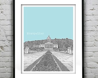 Montpelier Vermont Skyline Art Print Poster State Capital Building VT