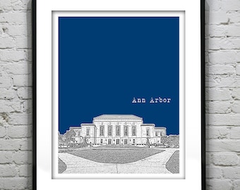 Ann Arbor Skyline Poster Art Print Pennsylvania PA Rackham Graduate School Item T1291
