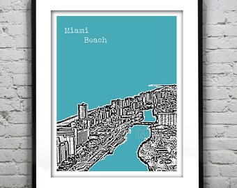 Miami Beach Skyline Poster South Beach Art Print Florida Biscayne Bay Item T2506