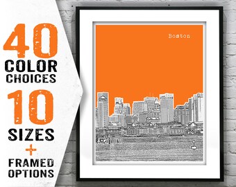 Boston Poster Art Skyline Print Massachusetts MA Item T1754