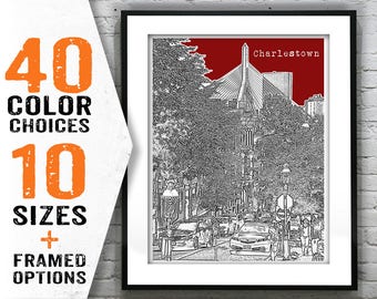 Charlestown Boston Massachusetts Skyline Poster Art Print MA Item T1221
