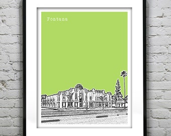 Fontana California Poster Art Skyline Print