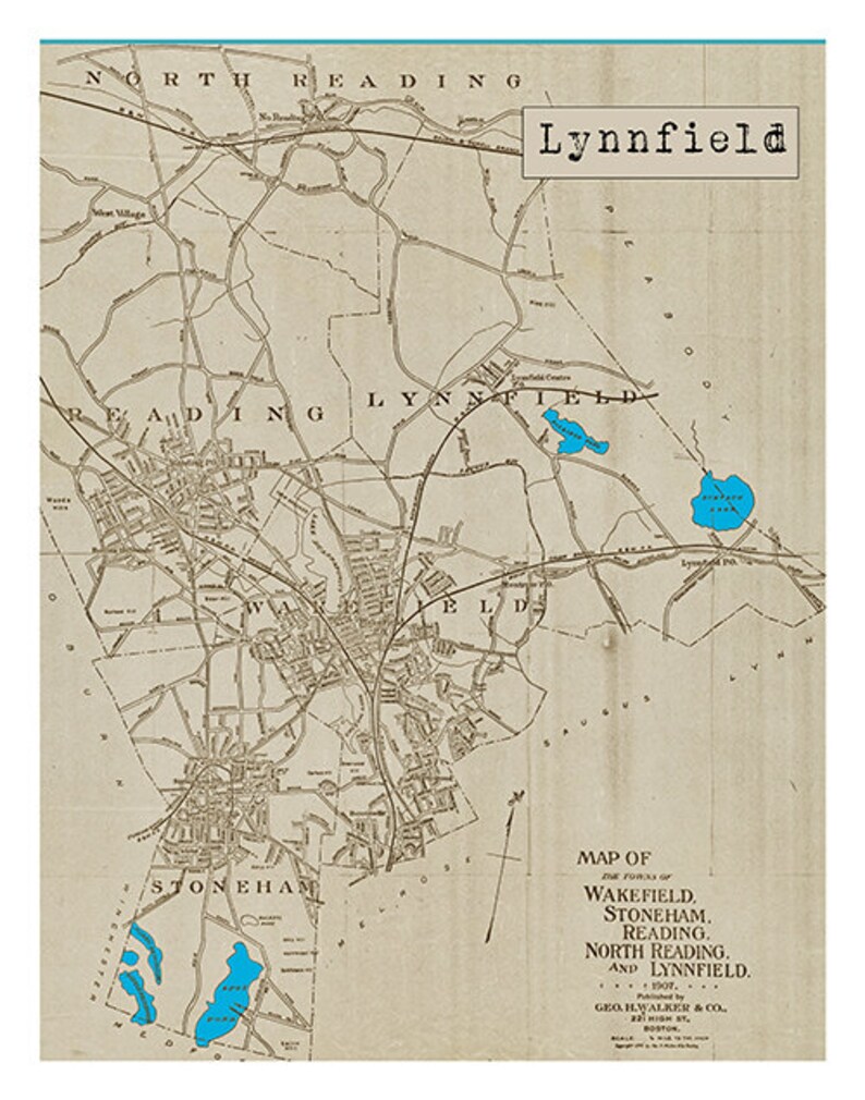 Lynnfield Poster Old Vintage Map Art Print Massachusetts Item Etsy