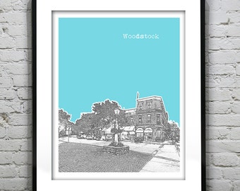 Woodstock Skyline Art Print Poster Vermont VT T4933