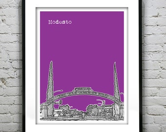 Modesto California Skyline Poster Art Print CA Item T4298