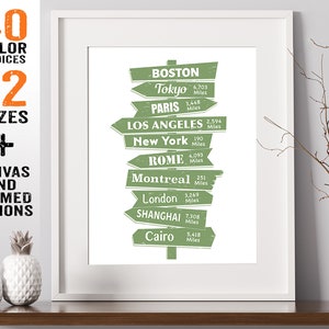 Personalized Places Signpost Travel Poster - Custom Destination Cities Art Print - Colored Sign Version