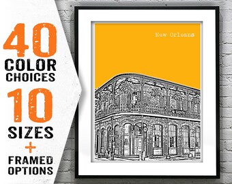 New Orleans Poster Art Louisiana Skyline Print  French Quarter Balcony Item T1782