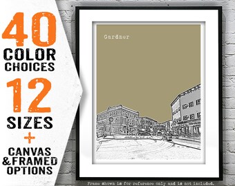 Gardner Massachusetts Skyline Poster Print Art  MA Item T4770