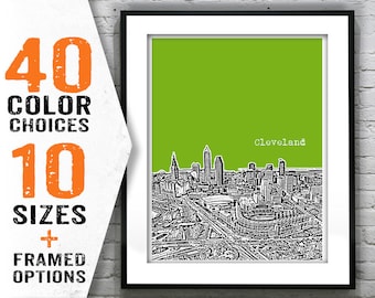 Cleveland Poster Print Art Ohio Skyline  OH Item T1700