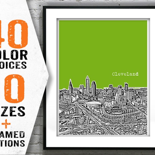 Cleveland Poster Print Art Ohio Skyline OH Item T1700 Etsy
