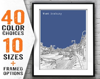 West Roxbury Massachusetts Skyline Poster Art Print MA Item T1673