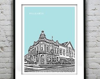 Waukesha Wisconsin Skyline Poster Art Print WI Item T4567
