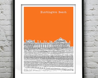 Huntington Beach Poster Skyline Art Print California CA  Item T1336