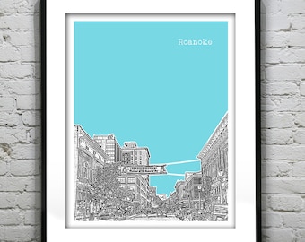 Roanoke Virginia Skyline Poster Art Print VA Item T2802