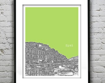Symi Greece City Skyline Poster Art Print Version 2