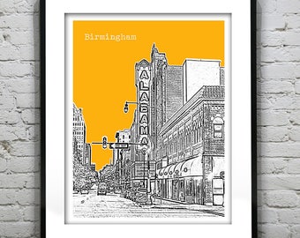 Birmingham Alabama Poster Art Print Skyline  Theater Item T1061