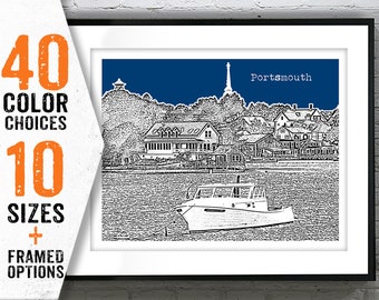 Portsmouth New Hampshire Landscape oster Print Art Skyline NH Item T4127