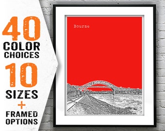 Bourne MA City Skyline Poster Art Print Massachusetts Item T2142