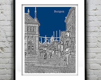 Bergen Norway Skyline Poster Art Print Item T4564