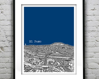 El Paso Texas Santa Fe Bridge from Juarez Mexico Poster Art Print TX Skyline Item T4414