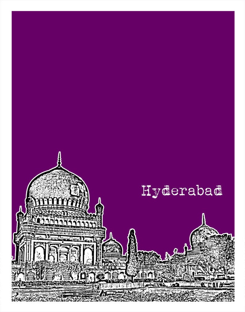 Hyderabad India Poster Art Print Skyline Travel Etsy