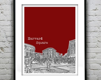 Harvard Square Cambridge Poster Art Print Boston Massachusetts Item T4423