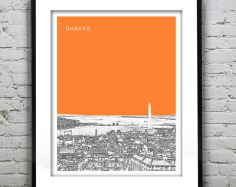 Geneva Switzerland Skyline Poster Art Print Item T4998