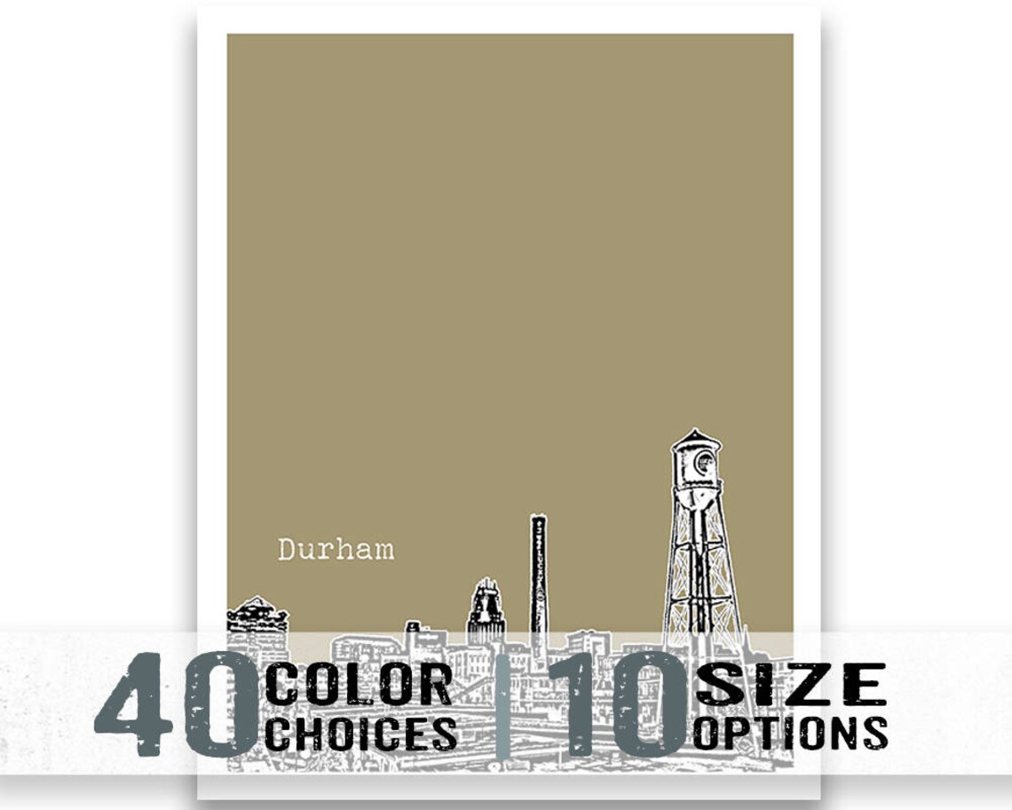 Durham North Carolina Poster Art Print City Skyline NC Item Etsy