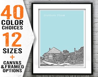 Southern Pines North Carolina Skyline Art Print Poster NC Item T4226