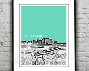 St. Andrews Scotland Skyline Poster Art Print Swilken Bridge Golf Golfing