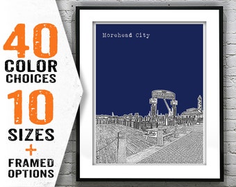 Morehead City NC Skyline Art print Poster North Carolina T1940