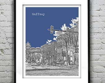 Gaffney South Carolina Skyline Art Print Poster SC Item T1270