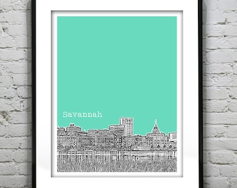 Savannah Skyline Poster Art Print Georgia GA Version 3