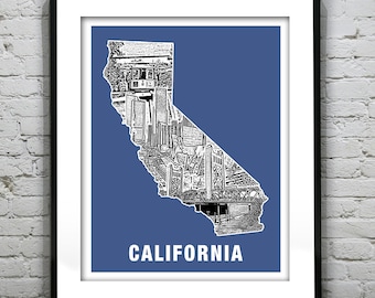 California Skyline Poster Art Print CA Los Angeles San Francisco Sacramento San Diego Item T1189