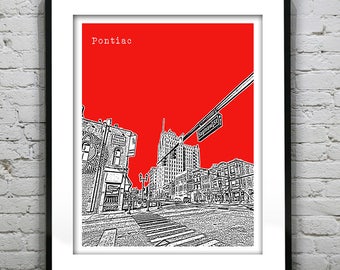 Pontiac Michigan Skyline Poster Art City Print MI Item S5009