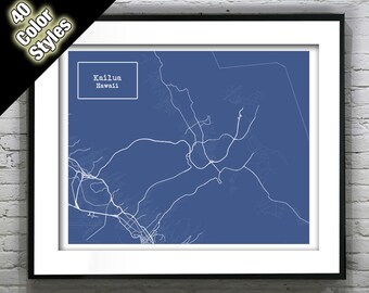 Kailua Hawaii Map Poster Art Print
