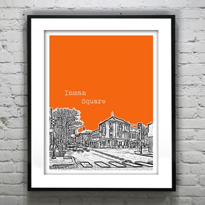 Inman Square Cambridge Massachusetts Skyline Poster Art Print Item T4427