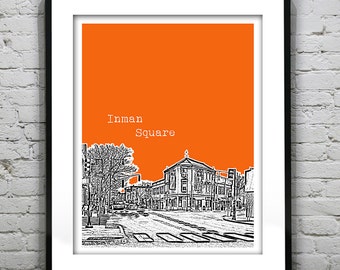 Inman Square Cambridge Massachusetts Skyline Poster Art Print Item T4427