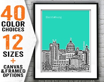 Harrisburg Downtown Poster Print Art Pennsylvania PA Skyline Item T4454