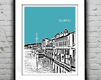 Mystic Connecticut Poster Print Art Skyline CT Item T5108