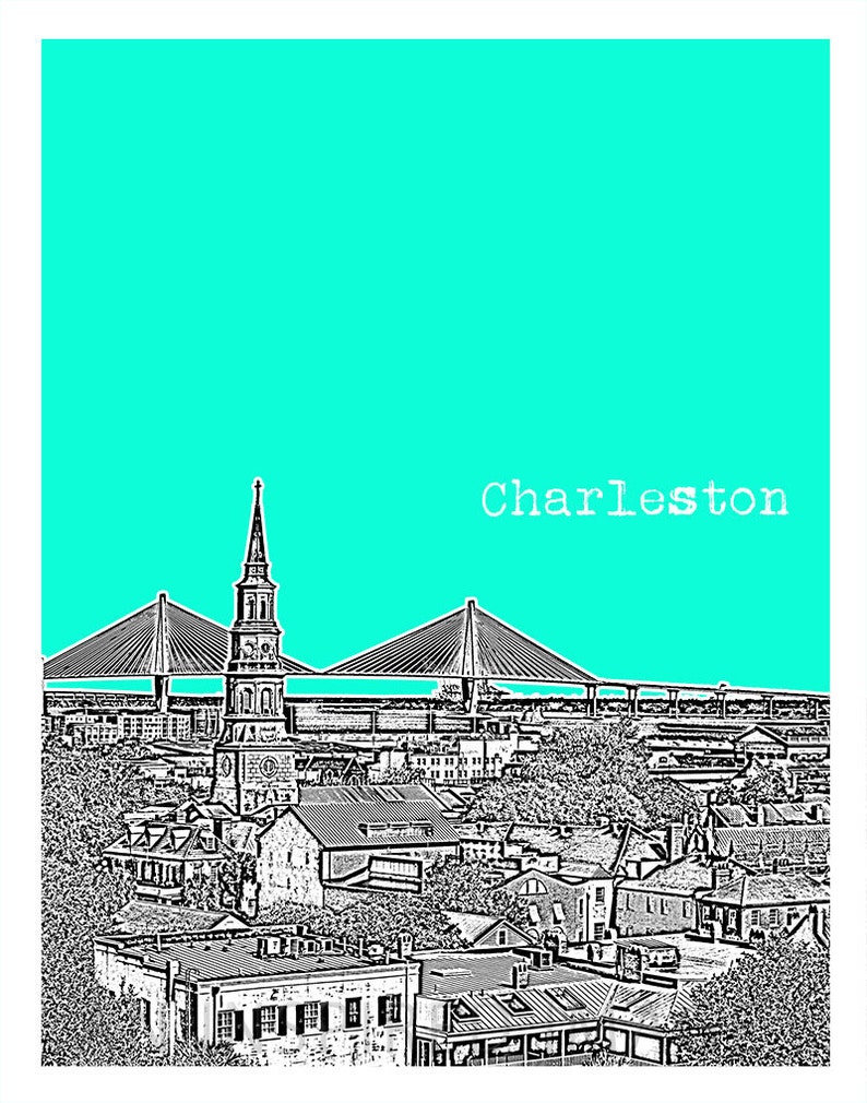 Charleston Skyline Poster Art Print Image South Carolina SC | Etsy