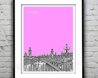 Paris France Poster City Skyline Art Print Bridge Item T1027